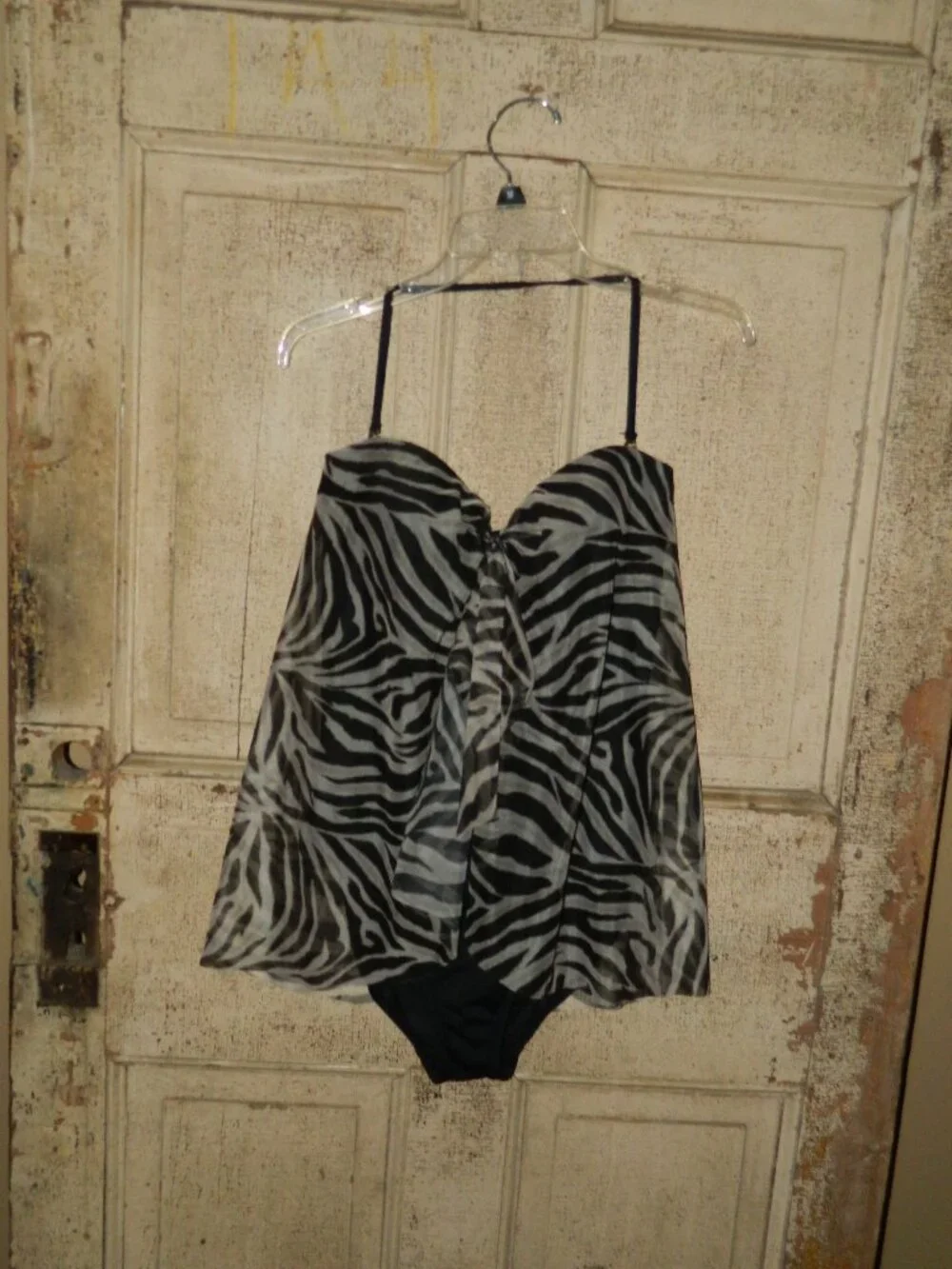 Lauren Ralph Lauren LRL Zebra Sarong Overlay One Pc Swimsuit Sz 14 (V-13)